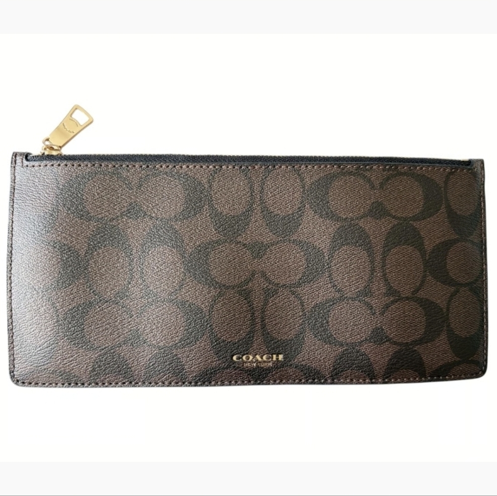 Coach Brown and Black Signature Zip Wallet